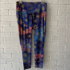Victoria’s Sport Celestial Print Blue and Gold Women's Leggings Sz L Activewear